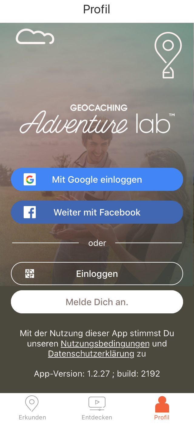 Adventure Lab App: Einloggen