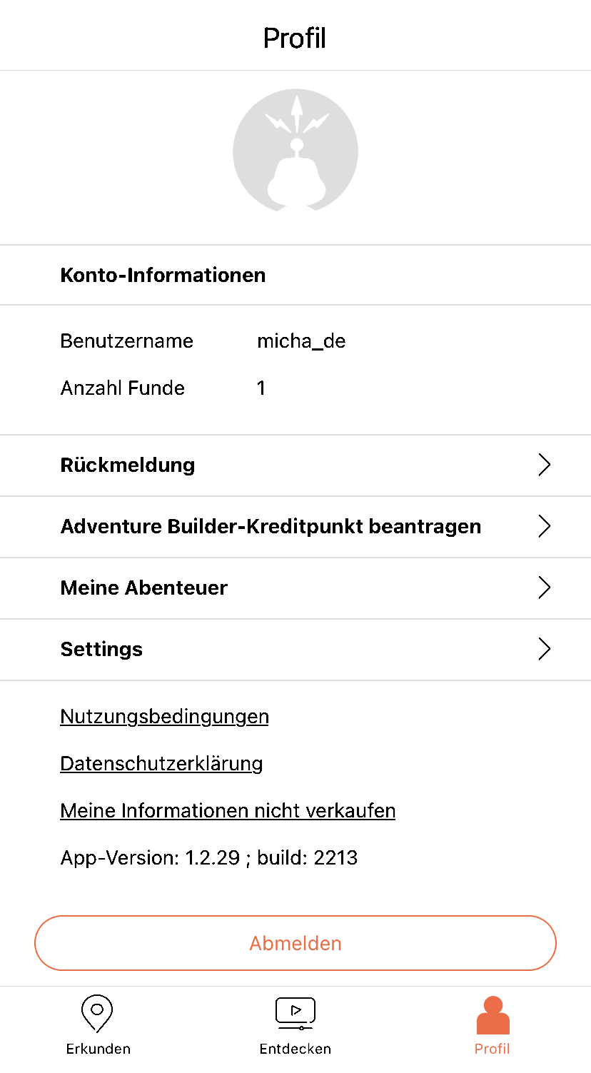 App - Profil angemeldet